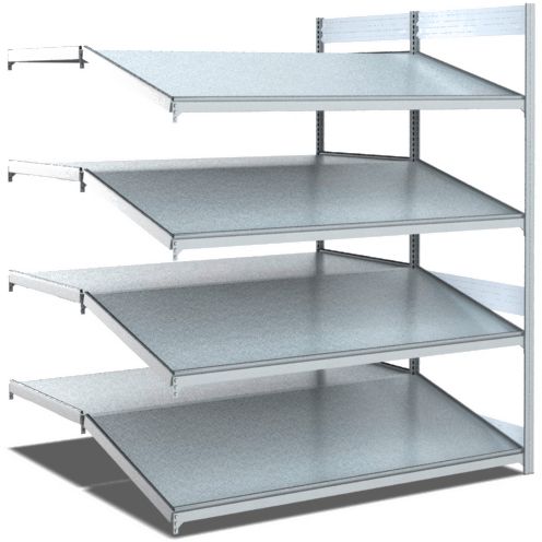 Bereitstellregale - doppelt tief/hinten gerade/vorne schräg, glanzverzinkte Ausführung