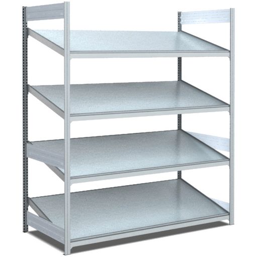 Bereitstellregale - einfach tief/mit schrägen Böden, glanzverzinkte Ausführung