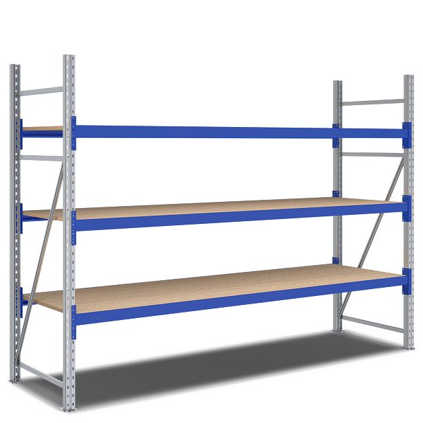 Weitspannregale System Flex - mit Spanplattenböden