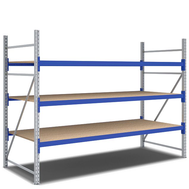 Weitspannregale System Flex - mit Spanplattenböden