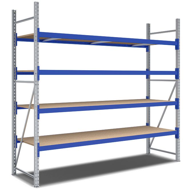 Weitspannregale System Flex - mit Spanplattenböden