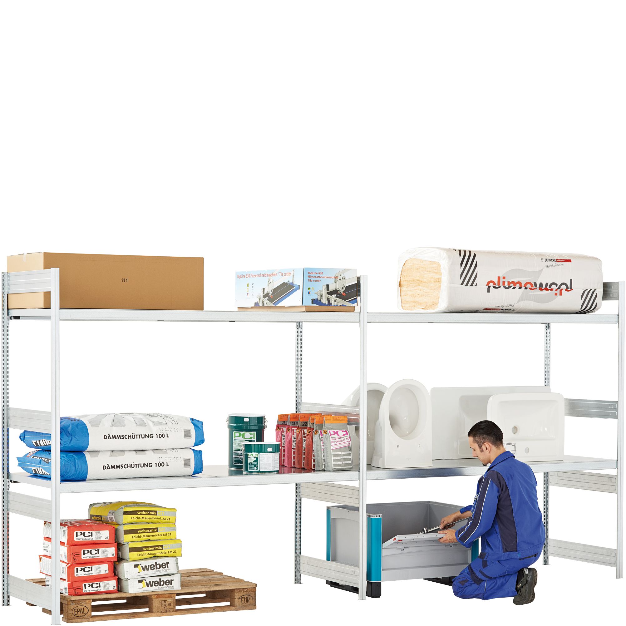 Großfachregale mit Stahlböden - glanzverzinkte Ausführung