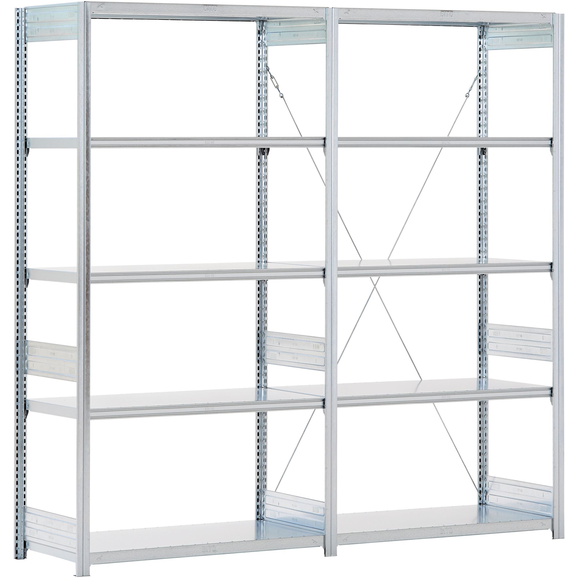 Fachbodenregale Typ S - Fachlast 300 kg - glanzverzinkt, Set aus Grund- und Anbaufeld