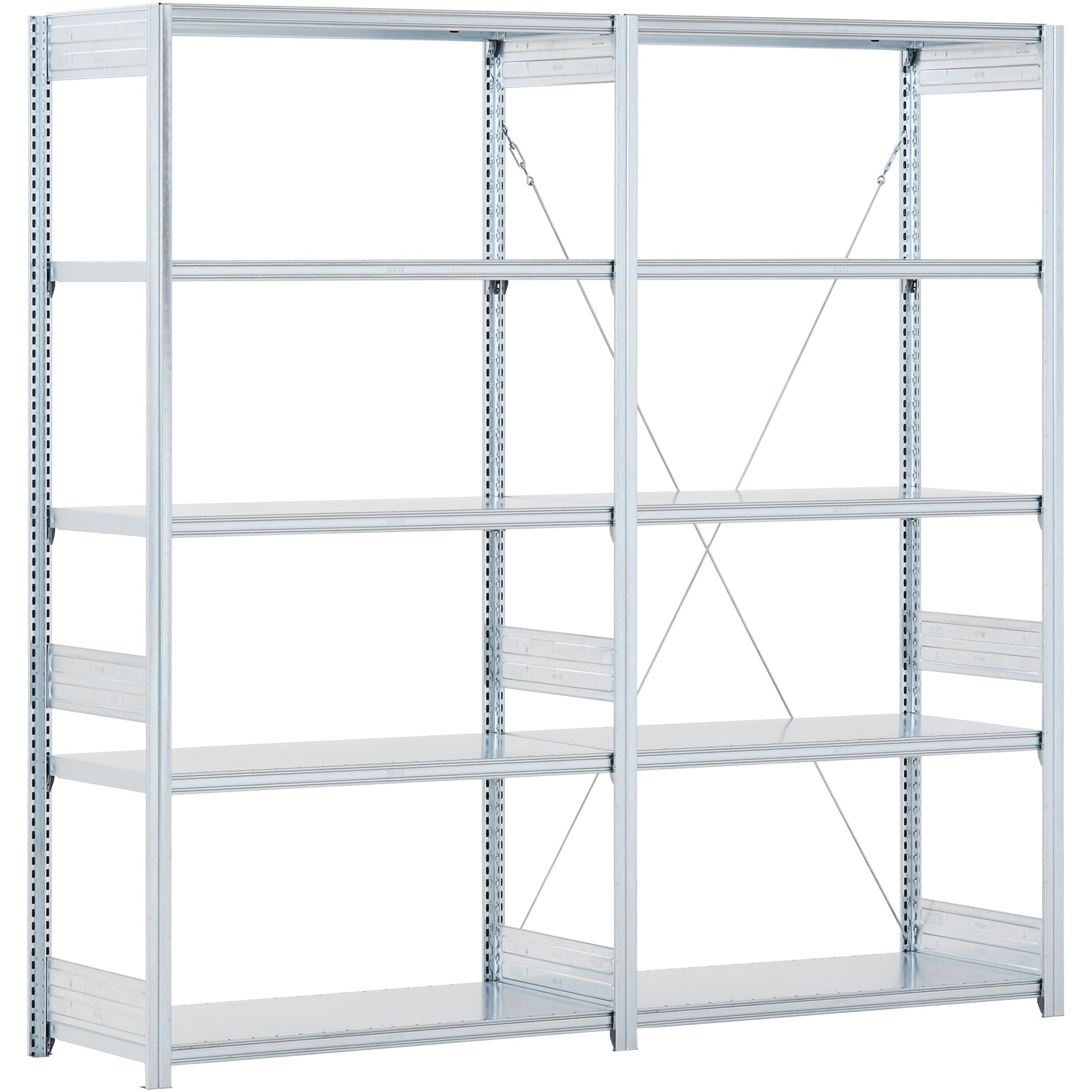 Fachbodenregale Typ EL - Fachlast 100 kg - Regalbauteile glanzverzinkt, Set aus Grund- und Anbaufeld