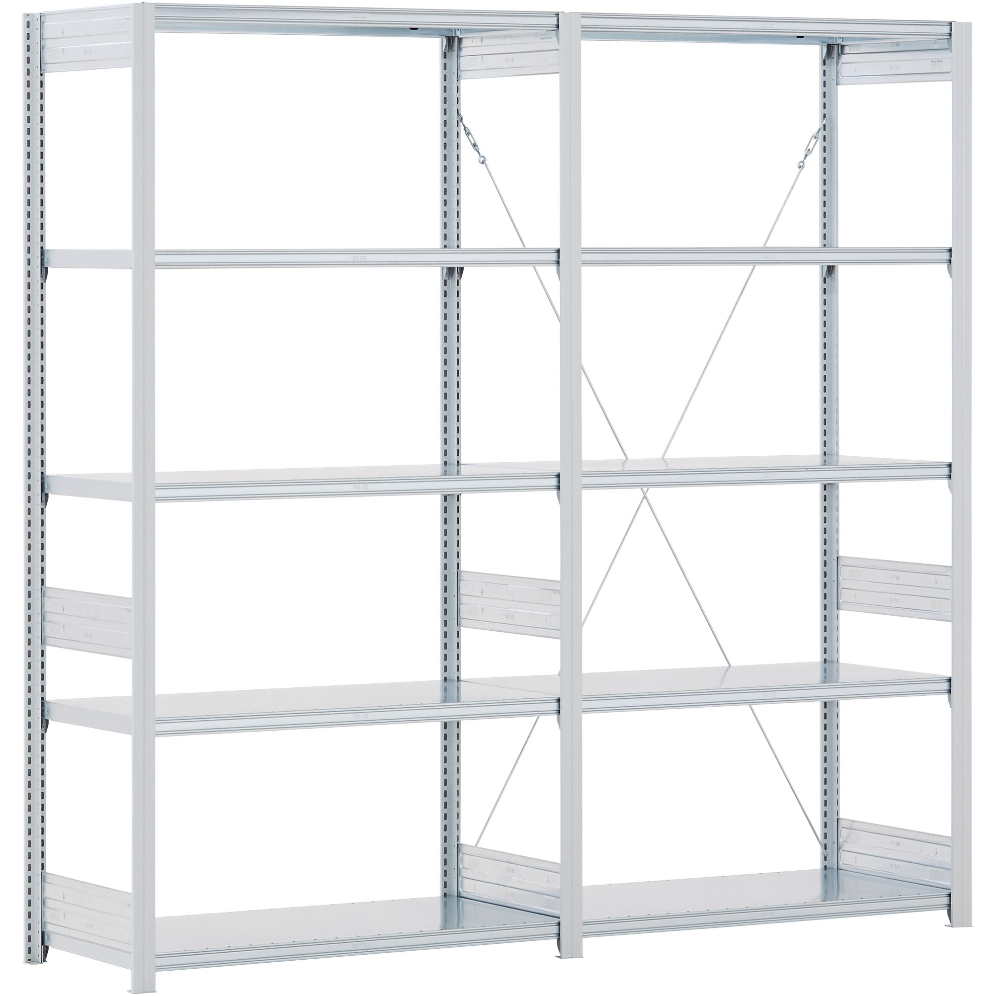 Fachbodenregale Typ EL - Fachlast 100 kg - Stützen RAL 7035 Lichtgrau, übrige Regalbauteile glanzverzinkt