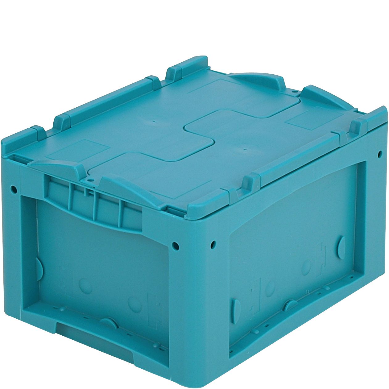 Kleinladungsträger KLT mit Doppelboden KLTD43220D - mit anscharniertem zweiteiligem Klappdeckel