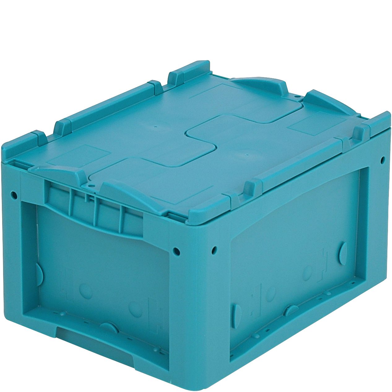 Kleinladungsträger KLT mit Rippenboden KLTD43220R - mit anscharniertem zweiteiligem Klappdeckel