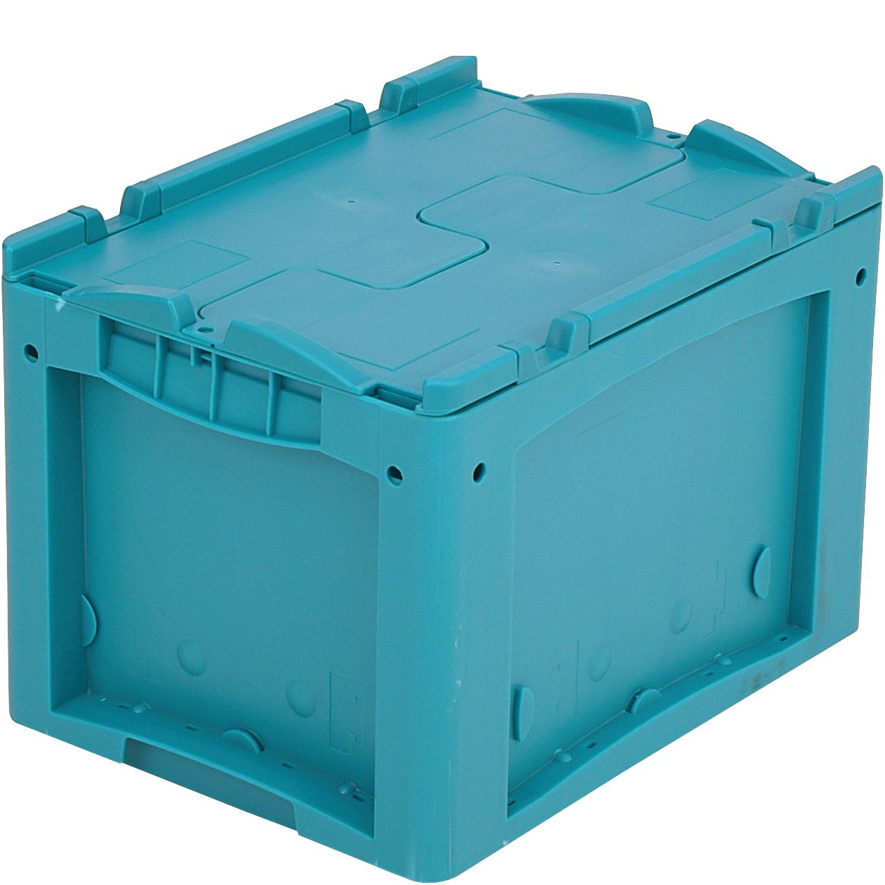 Kleinladungsträger KLT mit Rippenboden KLTD43270R - mit anscharniertem zweiteiligem Klappdeckel