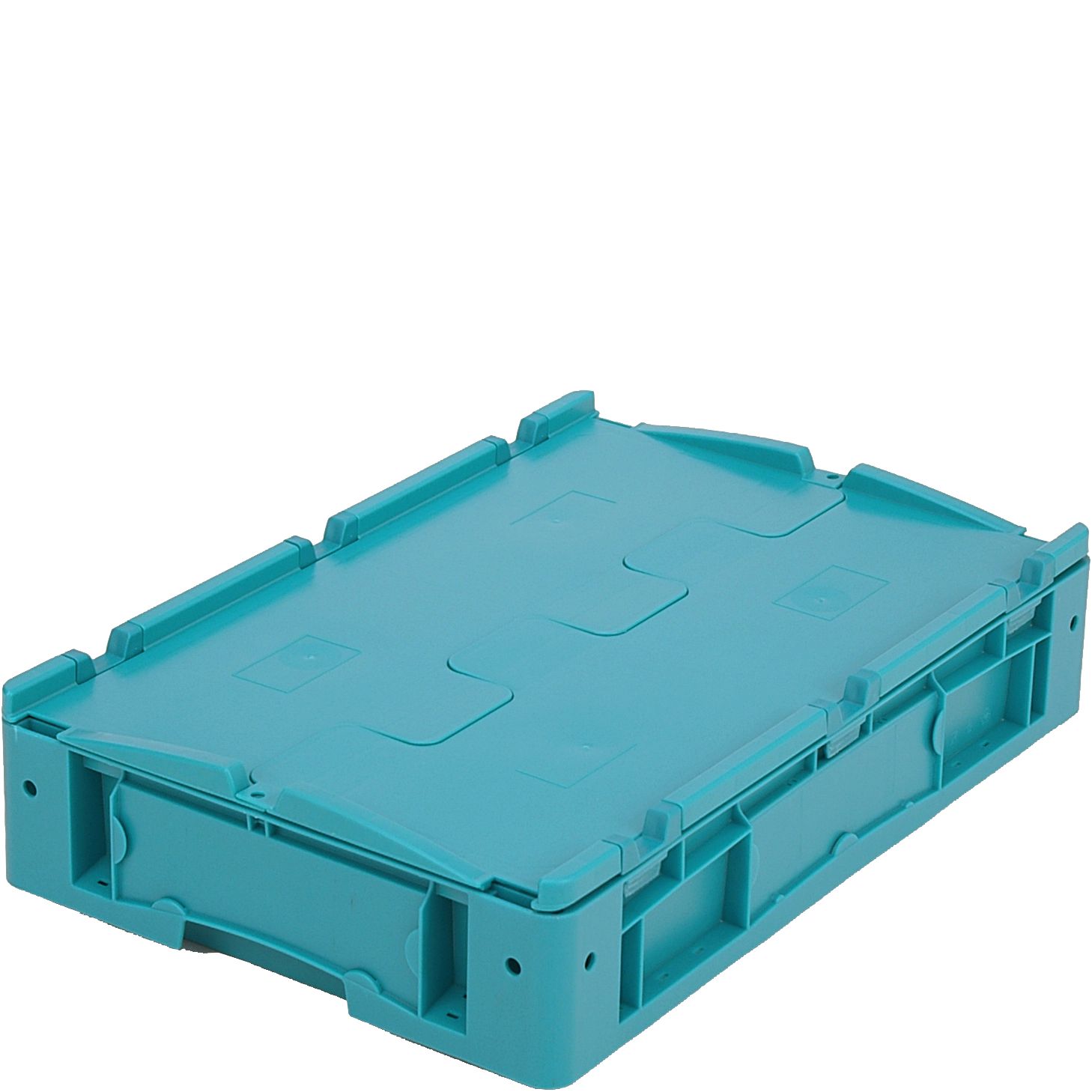 Kleinladungsträger KLT mit Rippenboden KLTD64120R - mit anscharniertem zweiteiligem Klappdeckel