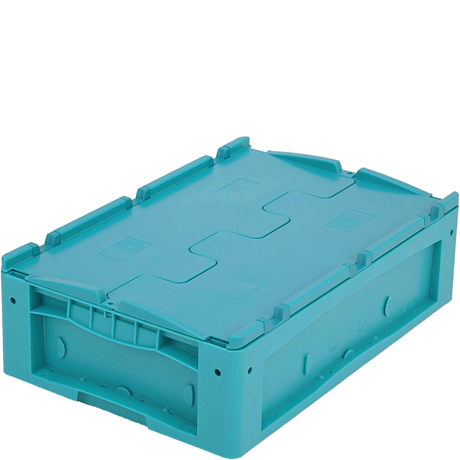 Kleinladungsträger KLT mit Doppelboden KLTD64170D - mit anscharniertem zweiteiligem Klappdeckel