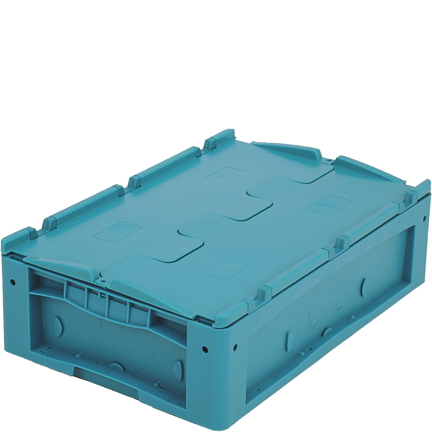 Kleinladungsträger KLT mit Rippenboden KLTD64170R - mit anscharniertem zweiteiligem Klappdeckel