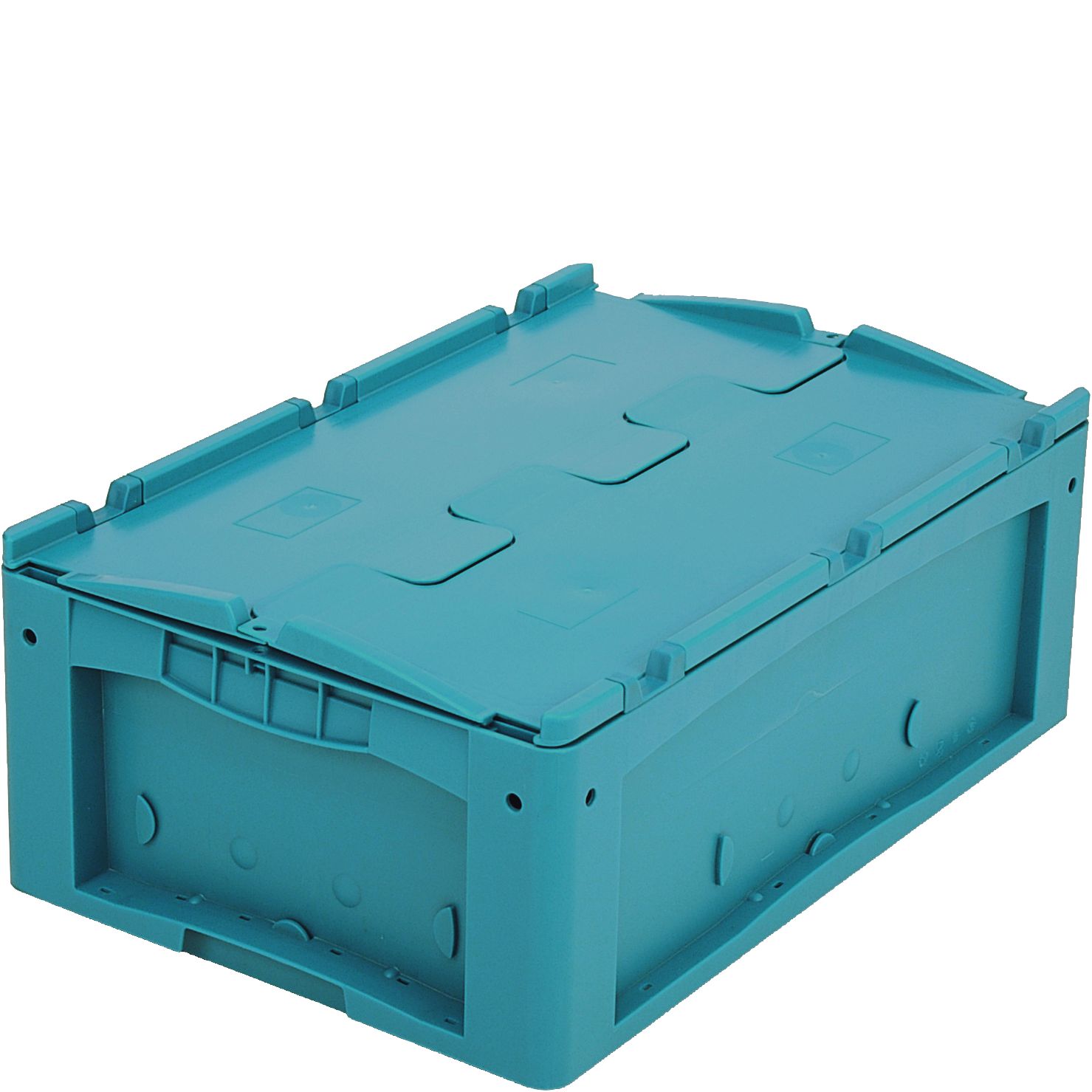 Kleinladungsträger KLT mit Doppelboden KLTD64220D - mit anscharniertem zweiteiligem Klappdeckel