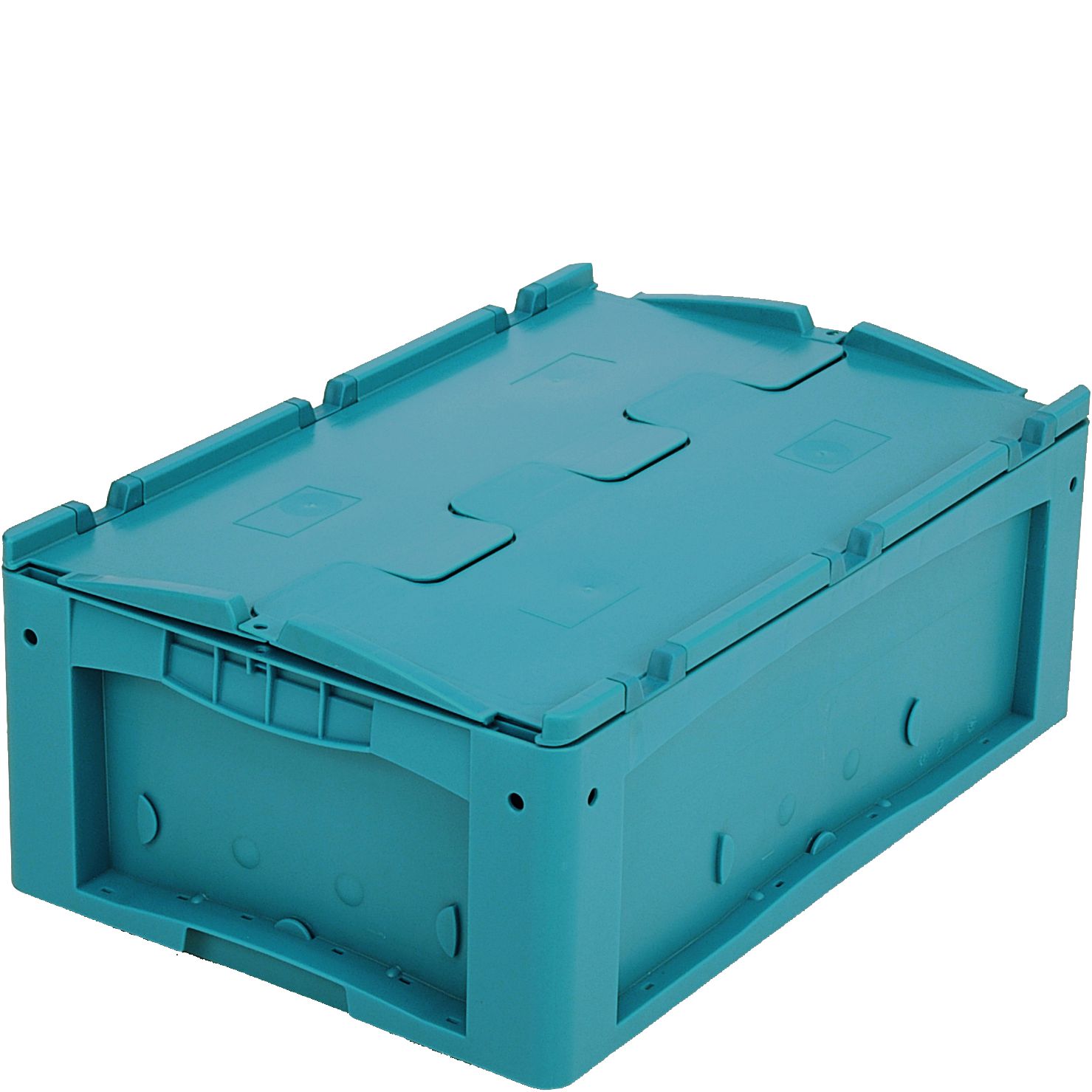 Kleinladungsträger KLT mit Rippenboden KLTD64220R - mit anscharniertem zweiteiligem Klappdeckel