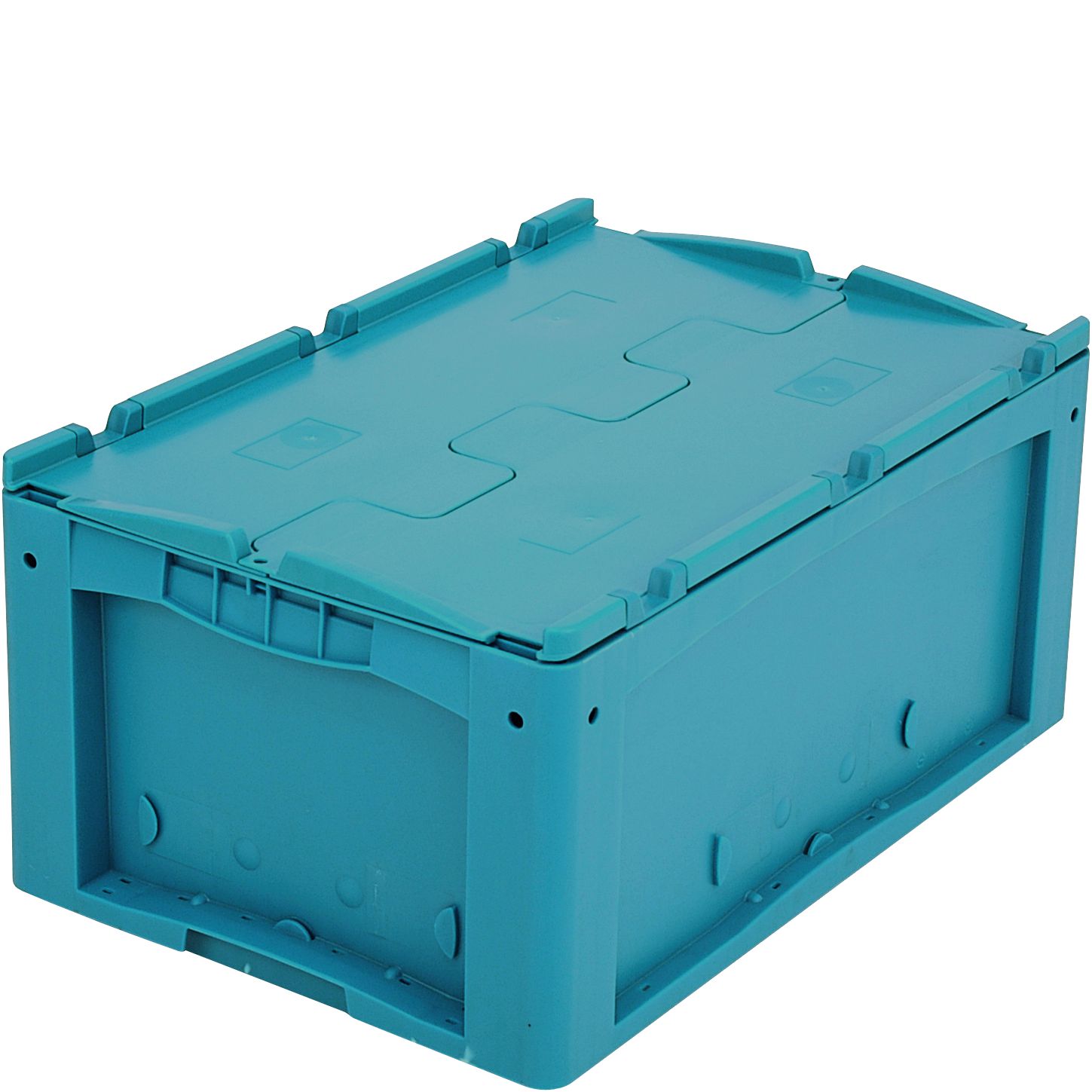 Kleinladungsträger KLT mit Rippenboden KLTD64270R - mit anscharniertem zweiteiligem Klappdeckel