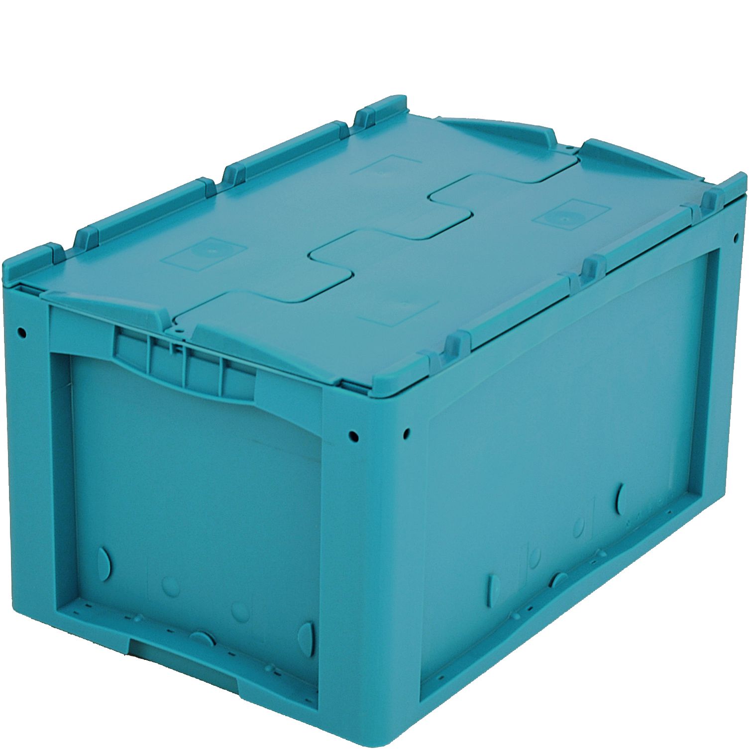 Kleinladungsträger KLT mit Rippenboden KLTD64320R - mit anscharniertem zweiteiligem Klappdeckel