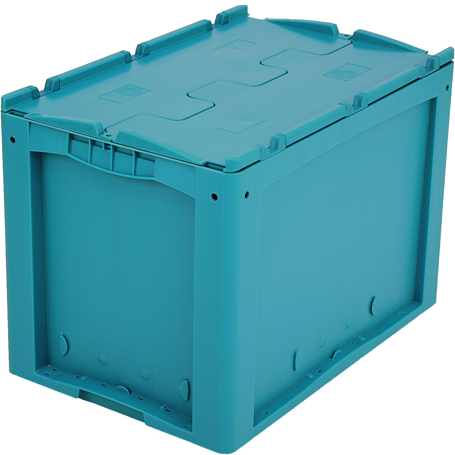 Kleinladungsträger KLT mit Doppelboden KLTD64420D - mit anscharniertem zweiteiligem Klappdeckel