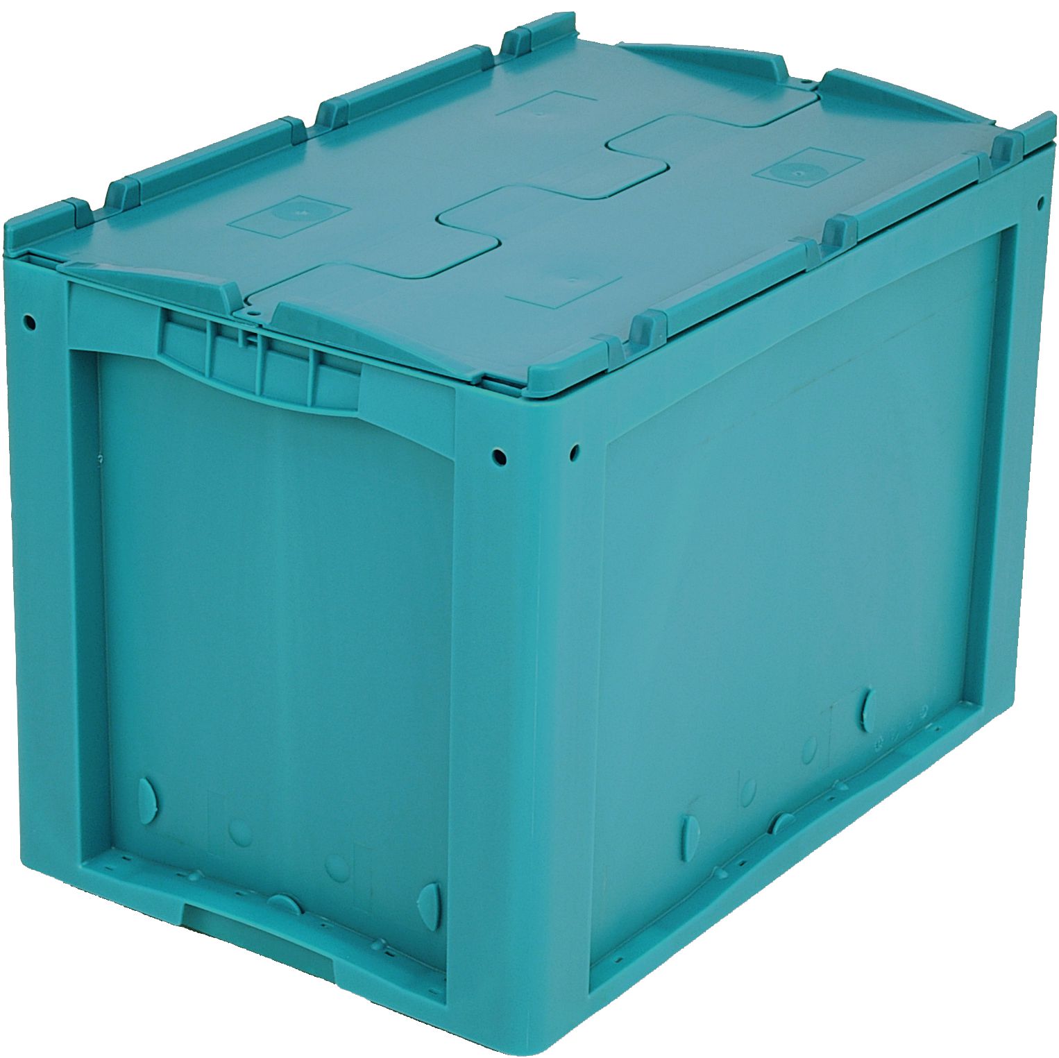 Kleinladungsträger KLT mit Rippenboden KLTD64420R - mit anscharniertem zweiteiligem Klappdeckel