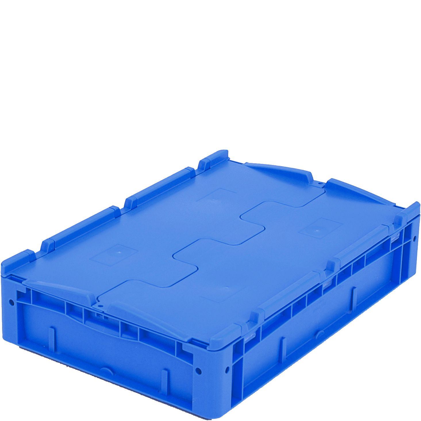 Eurostapelbehälter XL mit Doppelboden XLD64121D - mit anscharniertem zweiteiligem Klappdeckel