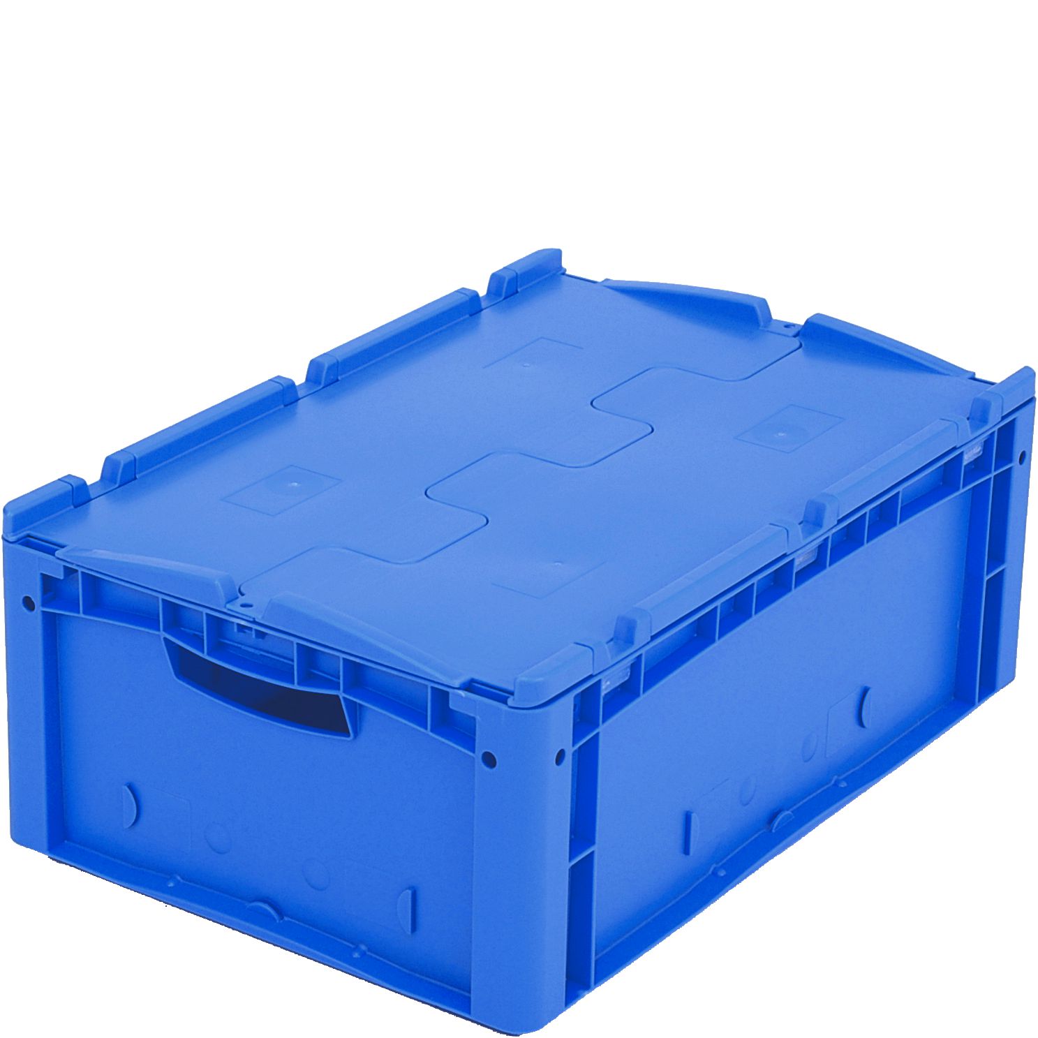 Eurostapelbehälter XL mit Doppelboden XLD64221D - mit anscharniertem zweiteiligem Klappdeckel