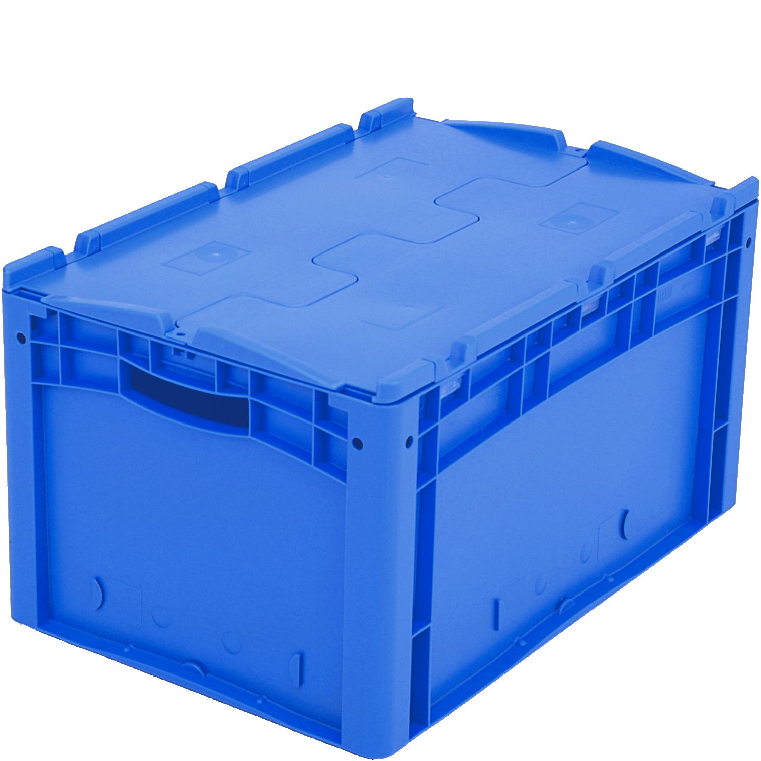 Eurostapelbehälter XL mit Doppelboden XLD64321D - mit anscharniertem zweiteiligem Klappdeckel